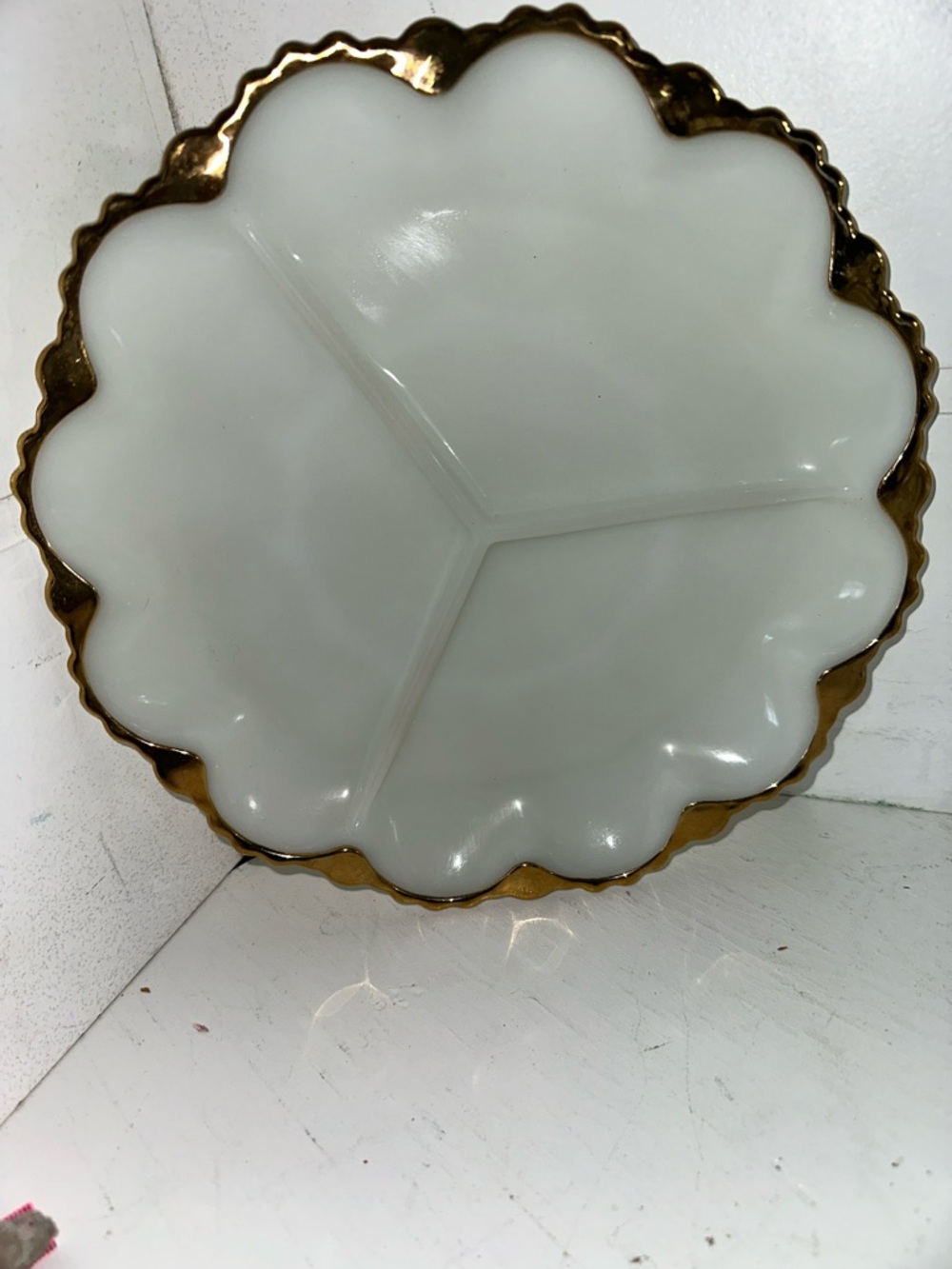 Vintage milk glass divided plate